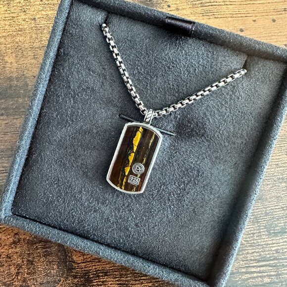 David Yurman Tiger Iron Dog Tag & DY Small Box Chain Necklace - 24" - Picture 3 of 15